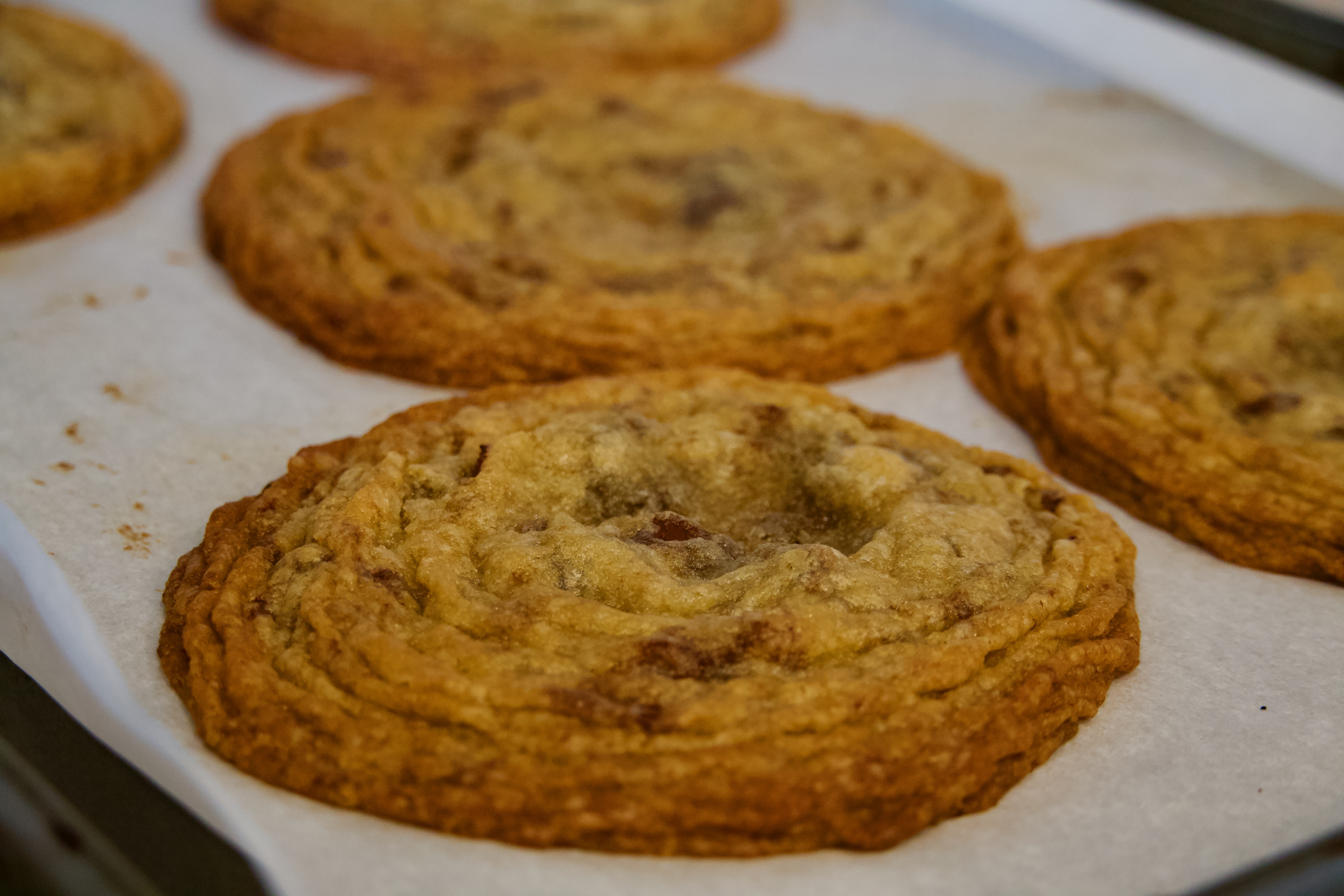 Chocolate Chip Crinkle Cookies baked at home.